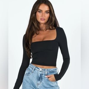 Princess Polly Black Long Sleeve Shirt ‘Back in Time Long Sleeve Top Black’